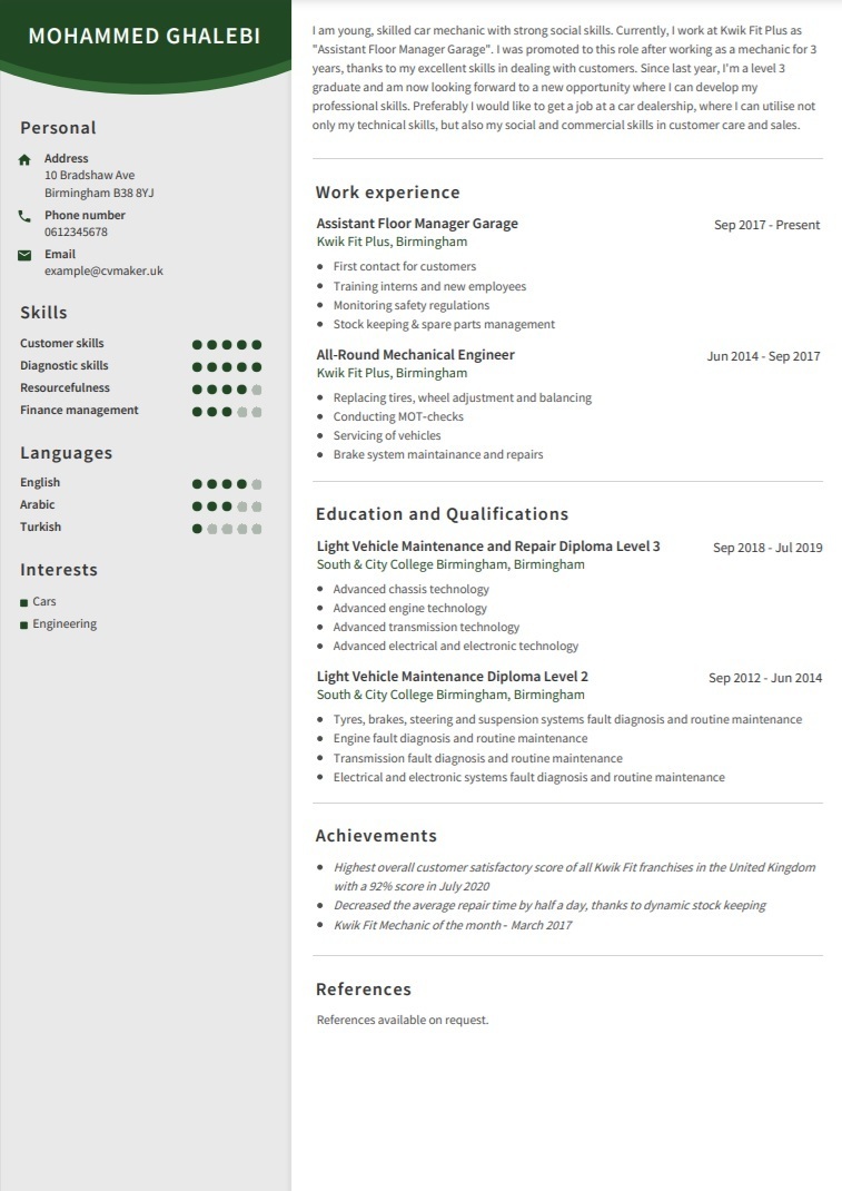 CV Template - CV example mechanical engineer - Edinburgh template